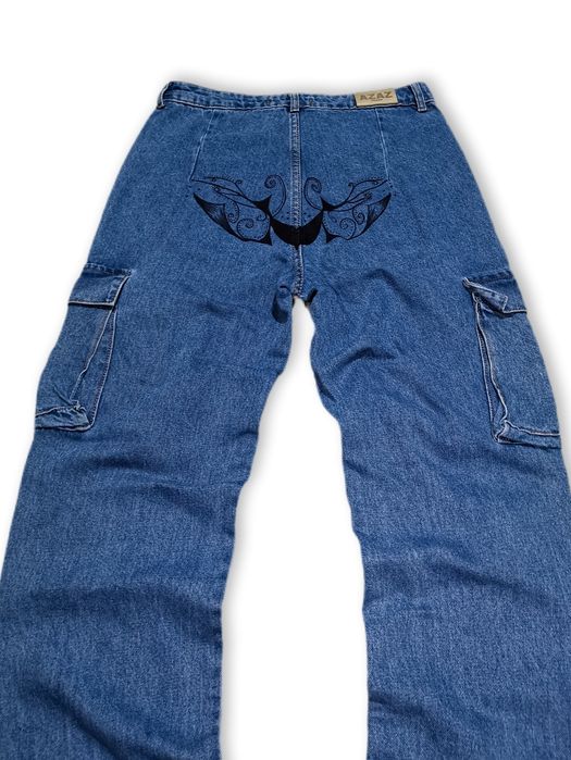 Spodnie jeansowe cargo baggy szerokie Tribal custom SWAG Skate y2k alt