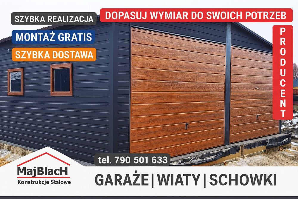 Grafit/Profil /Garaż Blaszany /Brama Złoty Dąb/Dwuspadowy  – Maj-Blach