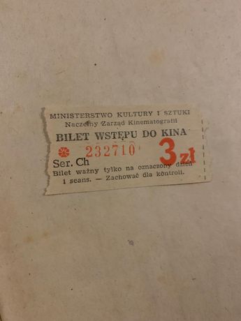 Stary bilet do kina zabytkowy czasy PRL