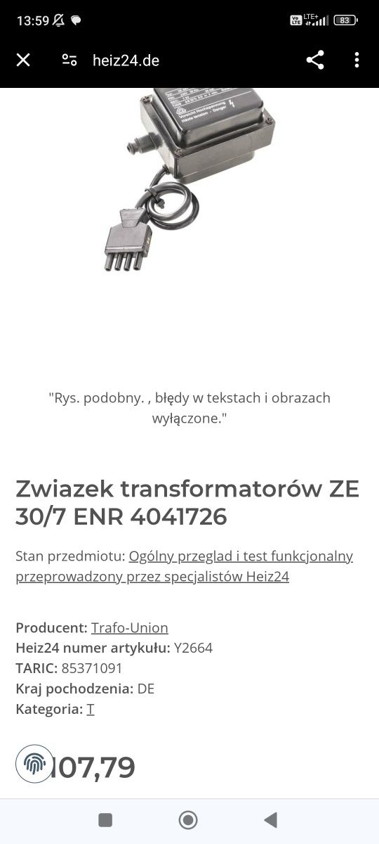 Transformator zapłonowy trafo-union