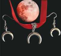 Komplet lunula choker słowiański naszyjnik kolczyki księżyc półksiężyc