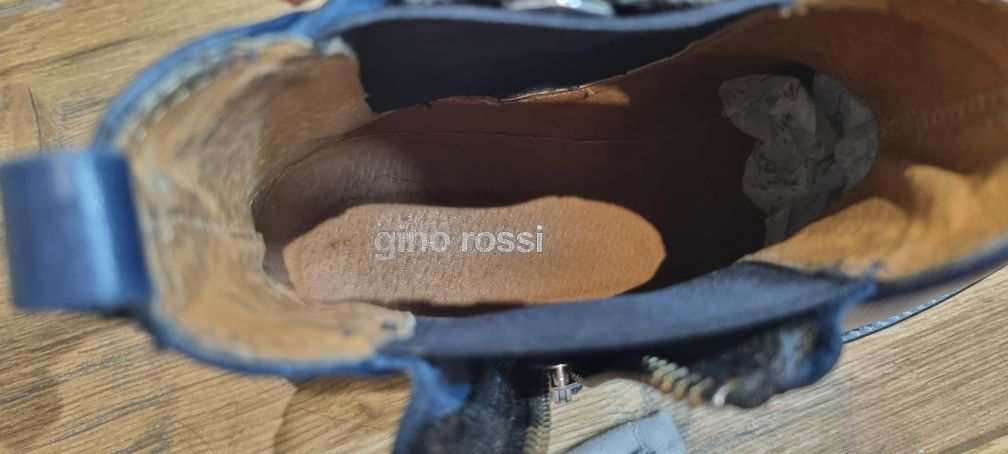 Botki, sztyblety Gino Rossi granatowe, skóra, bikery