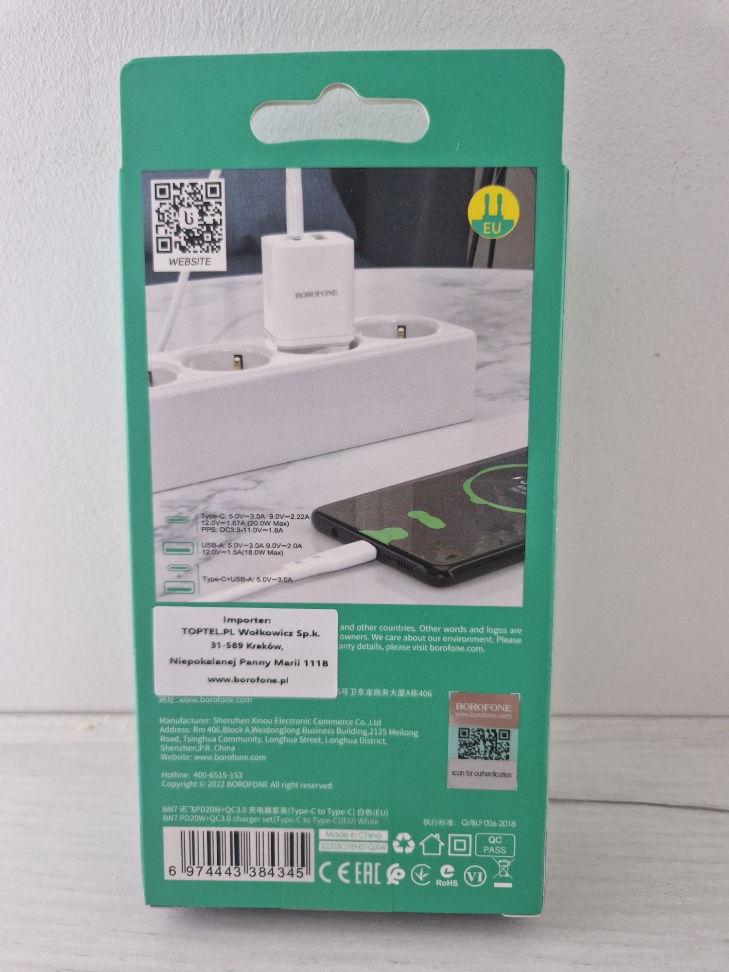Ładowarka sieciowa BN6 Field - Typ C - QC 3.0 PD 20W  kablem typ C - C