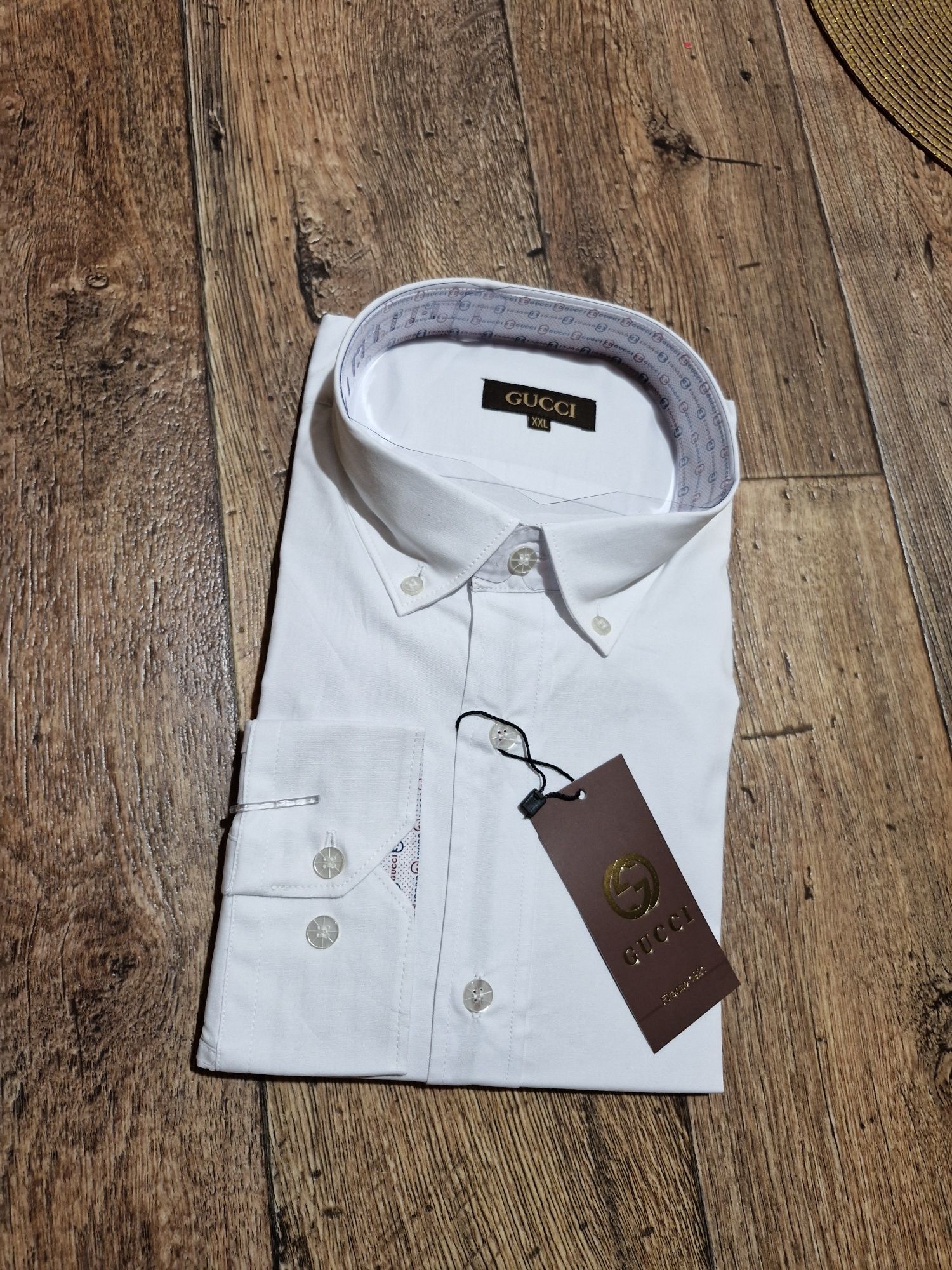 Nowa biała koszula elegancka długi męska Gucci bawełna logo 2xl metki