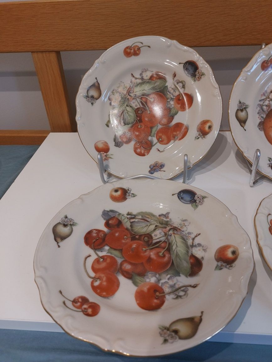 Zestaw deserowy porcelana Tułowice duża patera sześć talerzy na ciasto