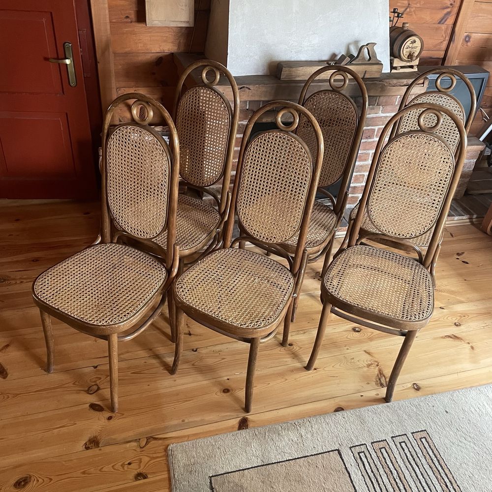 Krzesla 6x zestaw krzesel drewnianych rattanowych
