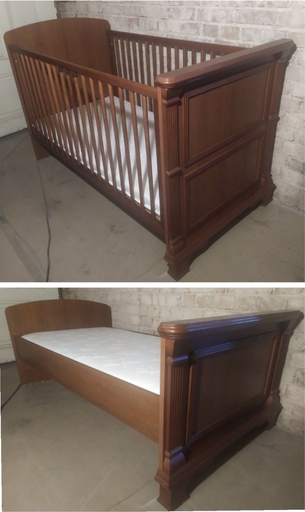 Łóżeczko łóżko drewniane dziecięce 2 w 1 młodzieżowe z materacem