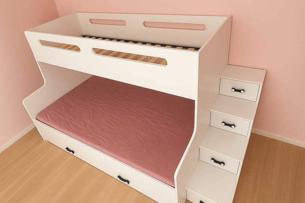 Łóżko piętrowe 120/90x200 białe 3-osobowe