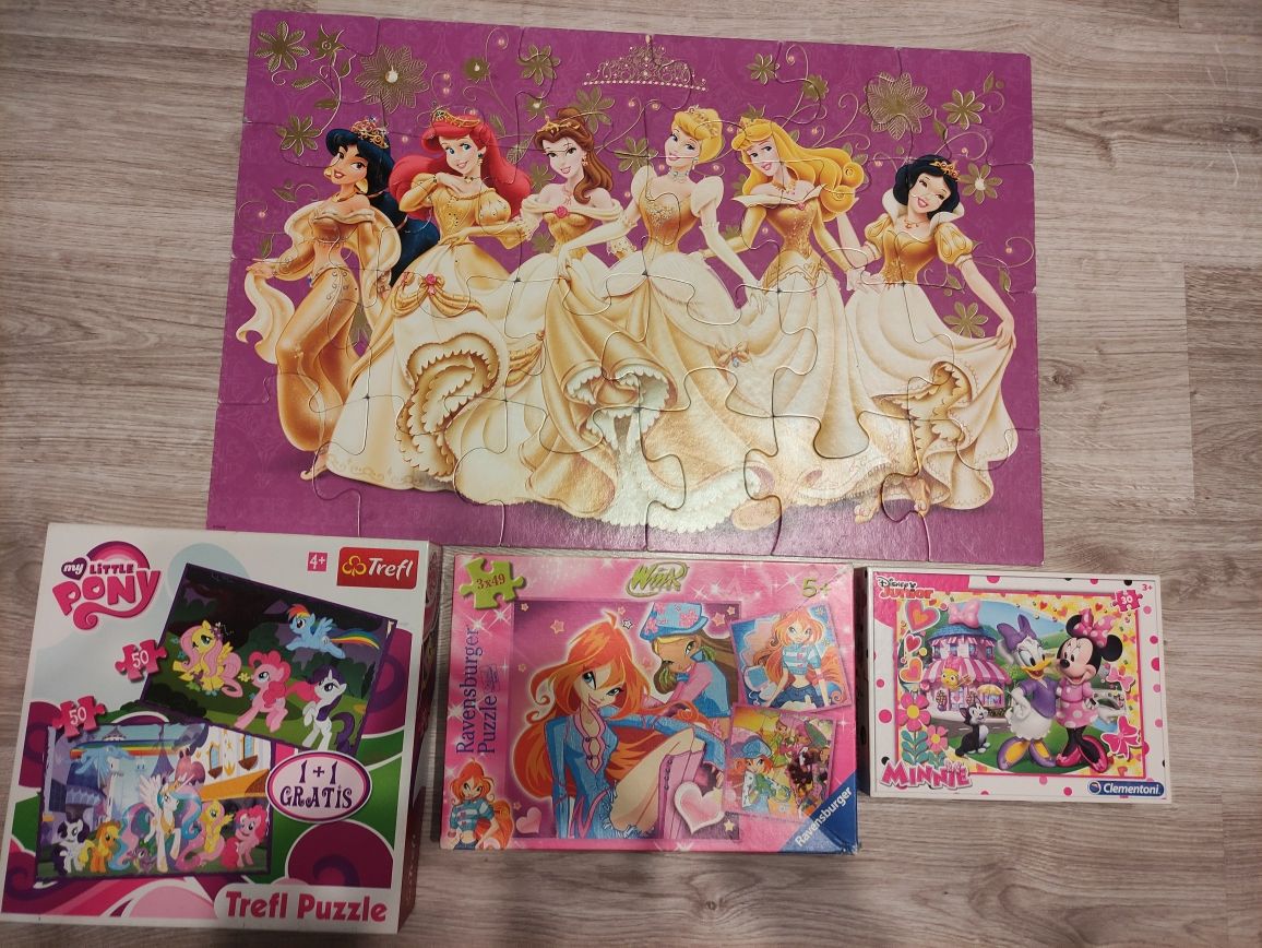 Puzzle dla dziewczynki Myszka Minnie, Vinx, My Little Pony, księżniczk