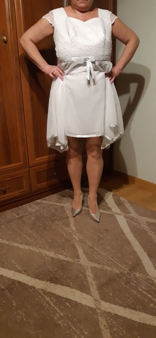 Suknia ślubna biało- srebrna