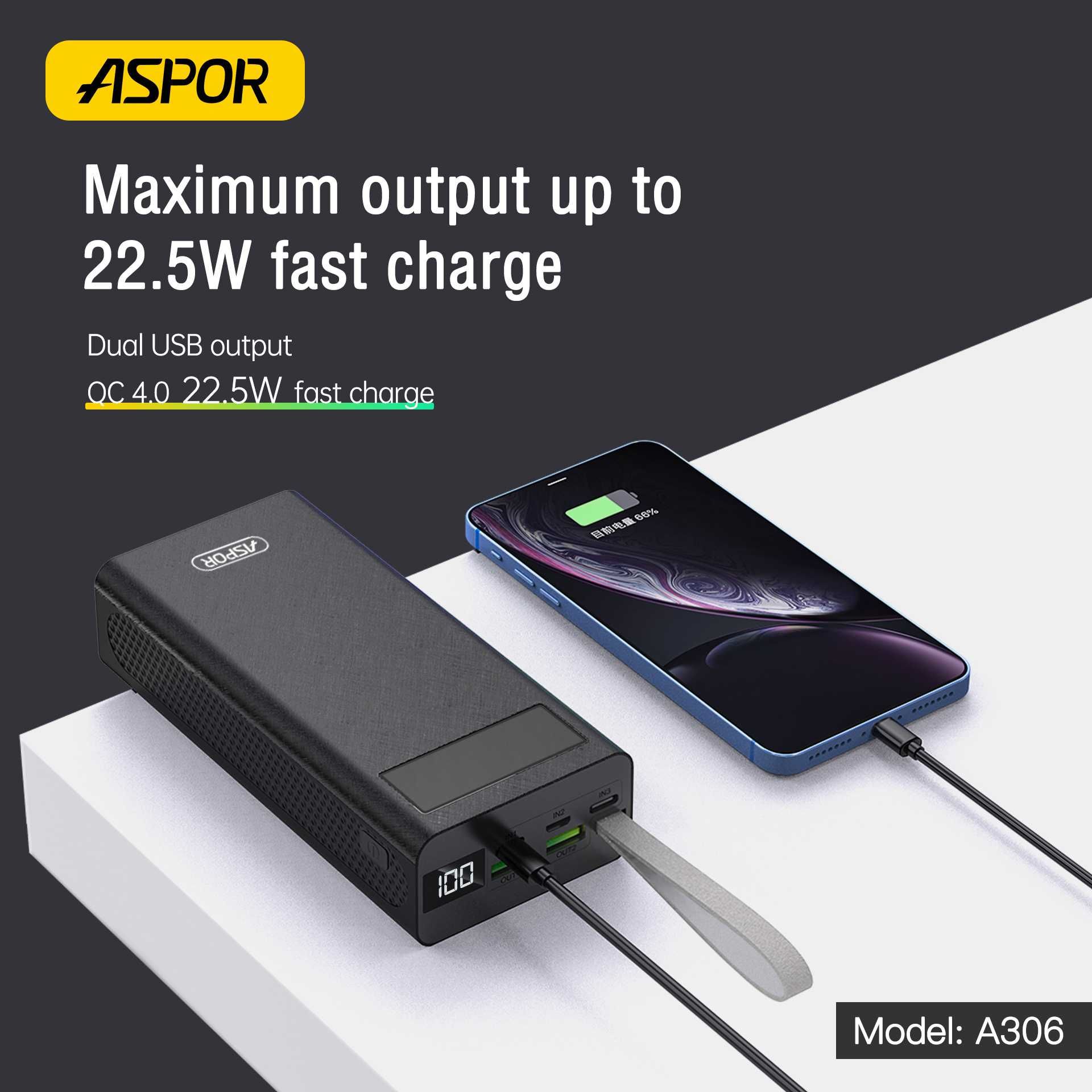 Power Bank Aspor A306 Fast Charge 30 000 mAh