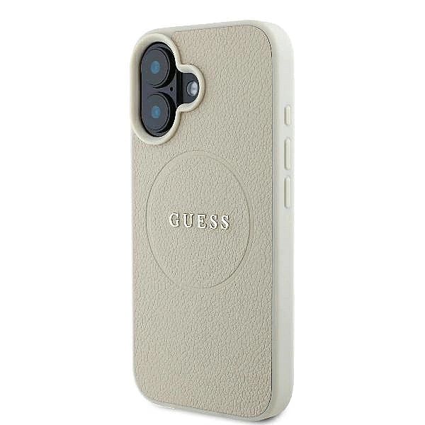 Etui Guess Grained Ring MagSafe na iPhone 16 - beżowe