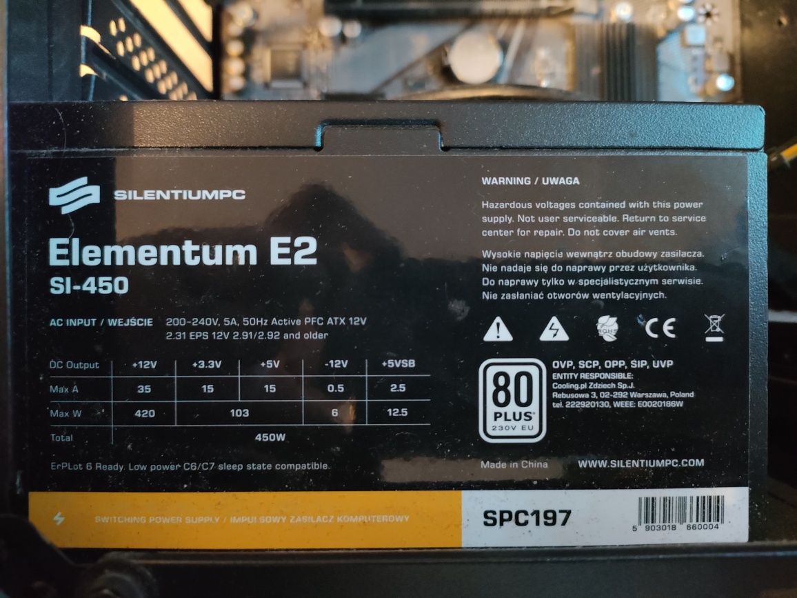 Zasilacz Elementum E2. 450W 80Plus SilentiumPC