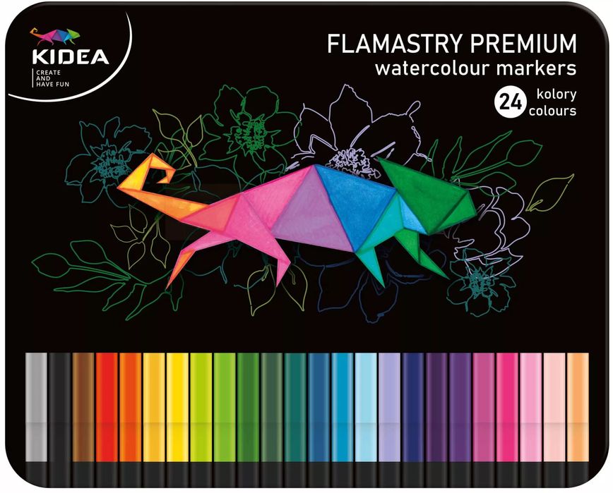 Flamastry Kwadratowe W Metalowym Pudłeku 24 kolory Kidea. Derform
