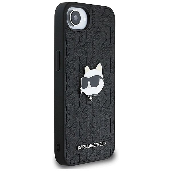 Etui Karl Lagerfeld Monogram Choupette Head Pin na iPhone 16e - czarne