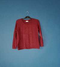 Burgundowy krótszy sweter z ozdobnymi warkoczami XXL XL L 44 42 40