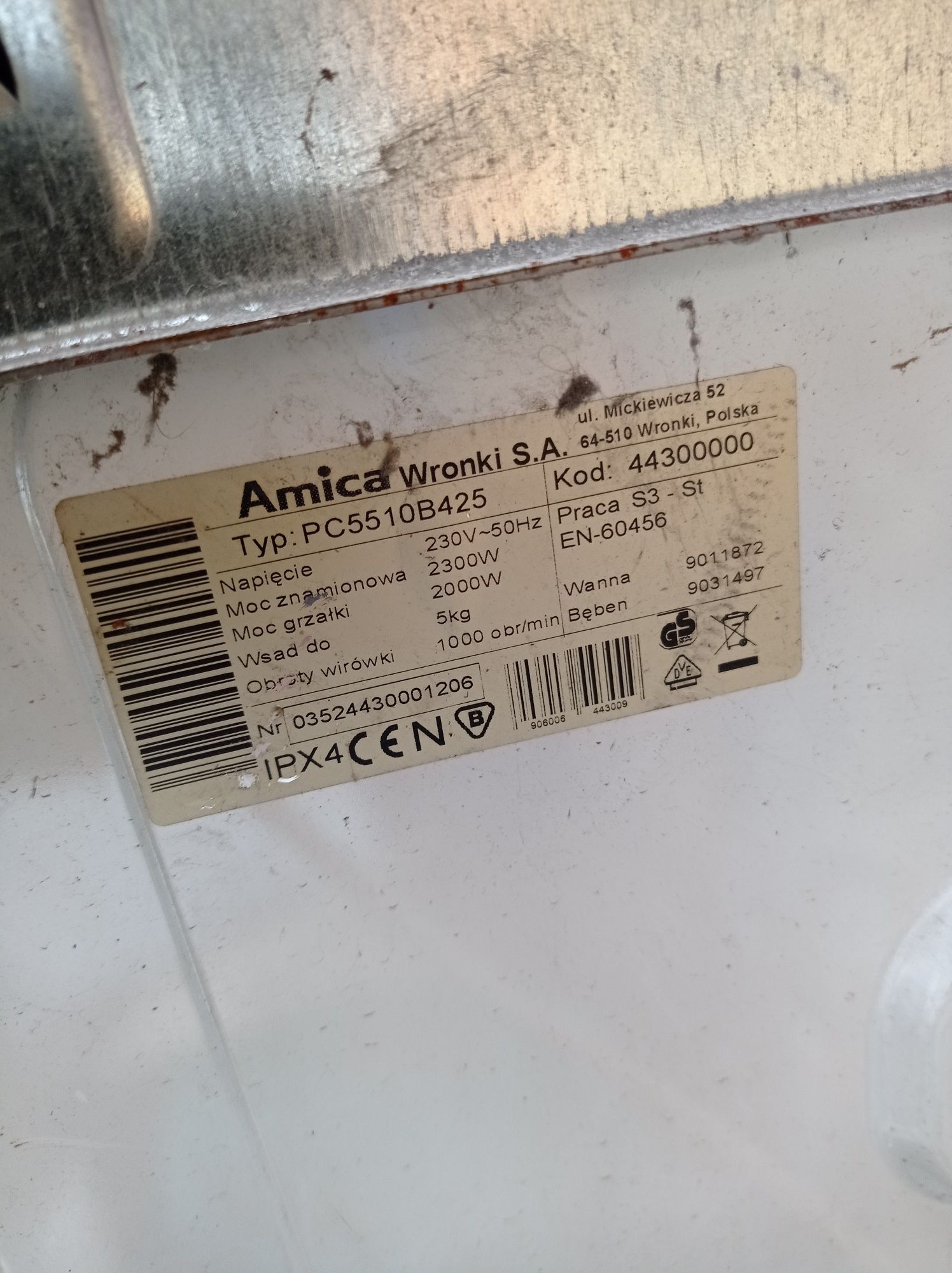 Części zamienne do pralki Amica PC5510B425 comfort 1000 aqua spray