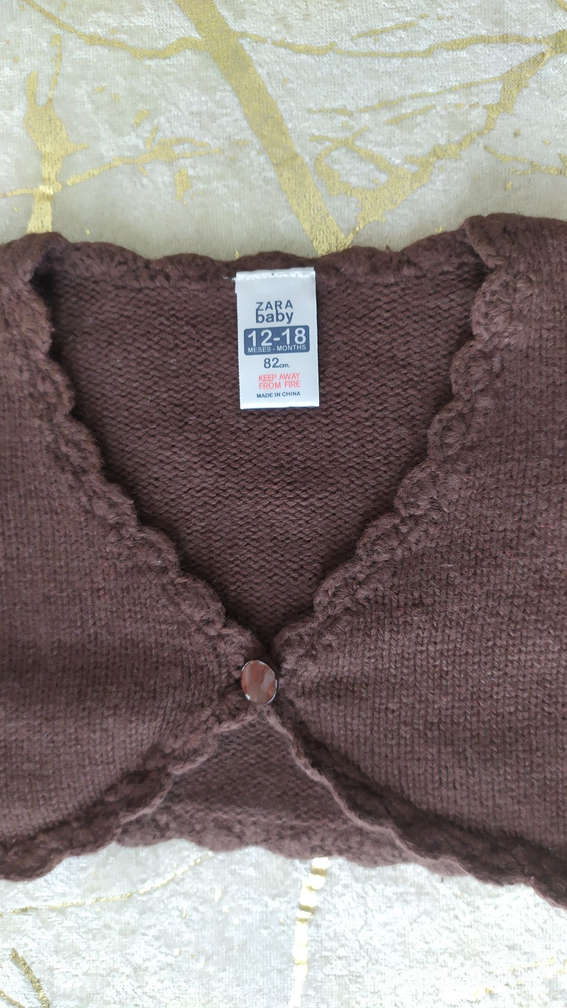 Brązowe dzianinowe bolerko na długi rękaw, r. 82, Zara Baby