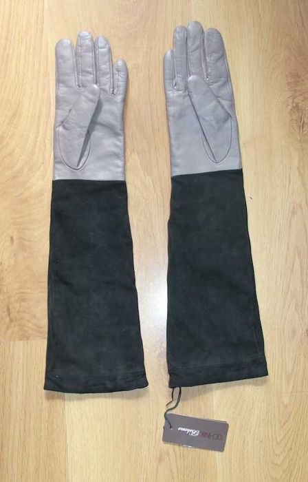 OCHNIK skóra owcza szare czarne rękawiczki damskie długie 8