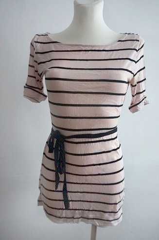 Marynarska pudrowa bluzka tunika w paski S