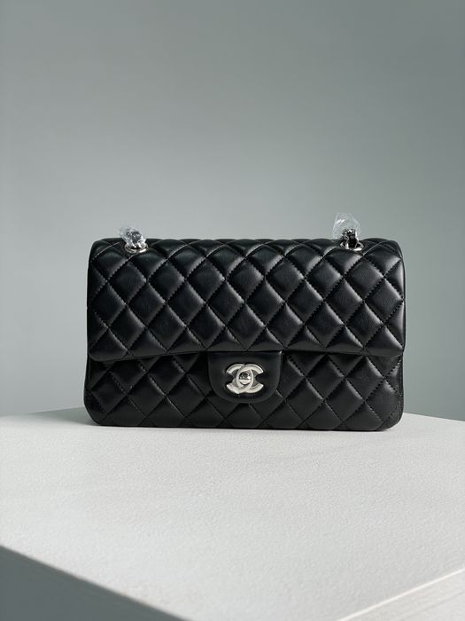 Сумка Chanel Classic 2.55 Medium Double Flap шкіра | чорна | срібло