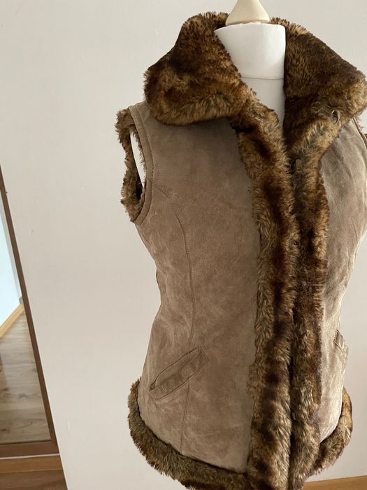 Kamizelka skóra naturalna 36 38 dwustronna kieszenie