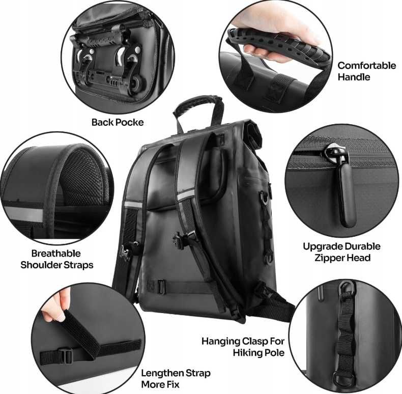 JASCOPRO 3w1 Torba Rowerowa 32L Plecak Wodoodporny z miejsc na laptopa