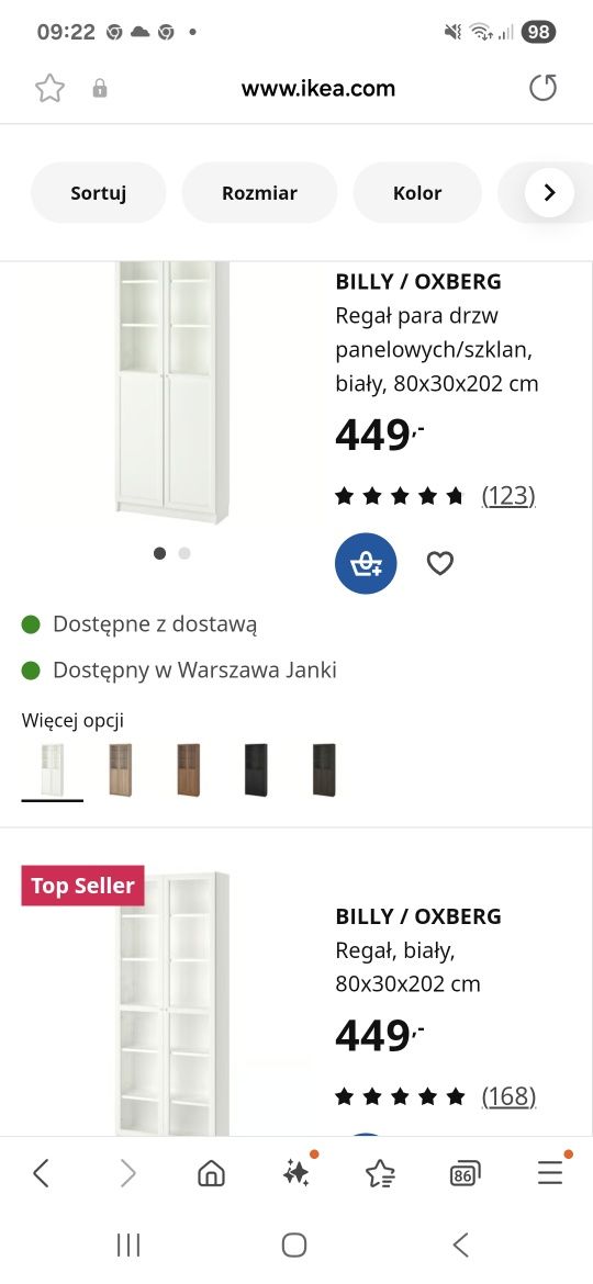 Szafa billy ikea 2 moduły biała