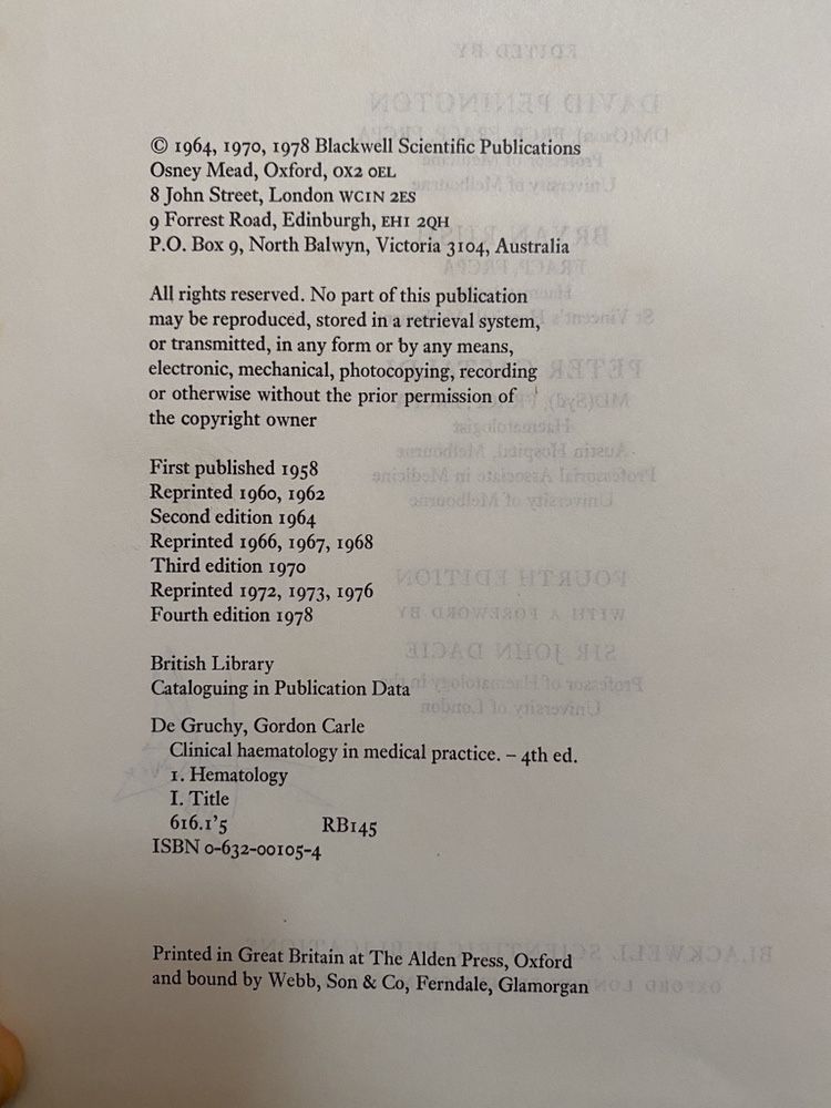 1978 | Clinical Haematology in medical practice | G. C. de Gruchy