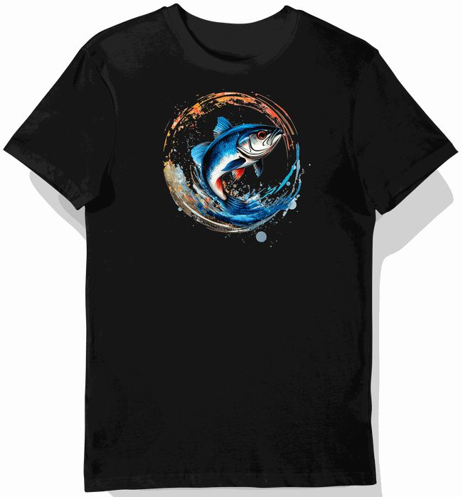 Koszulka męska czarna z grafiką ryby i błękitnej płetwy 3XL