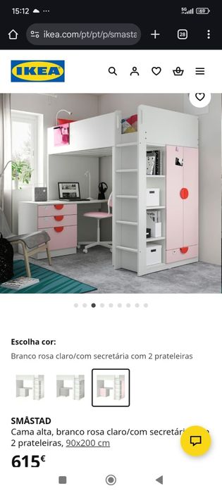 Cama de criança com roupeiro e gavetas