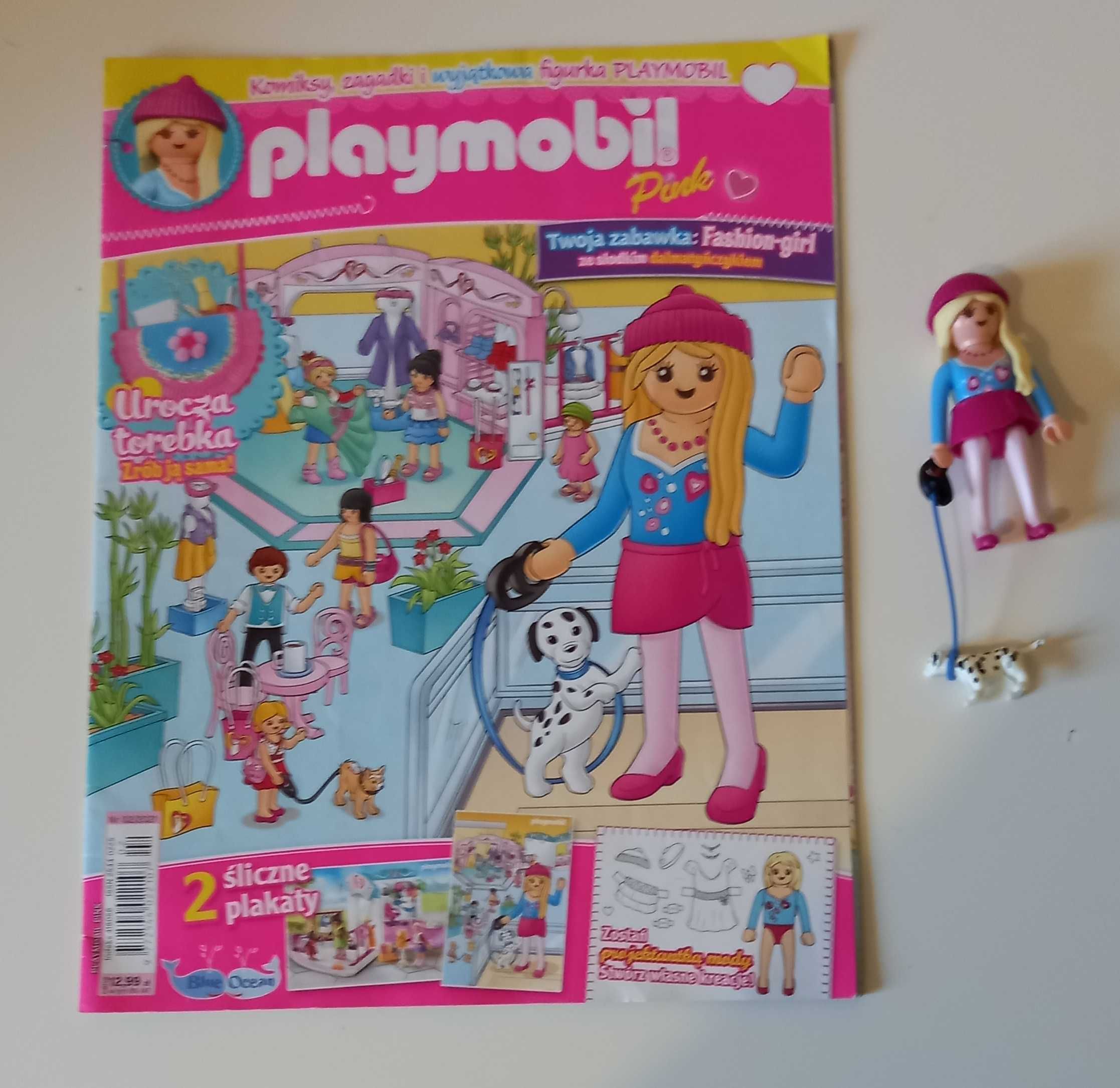 Playmobil pink projektantka mody figurka z pieskiem + gazetka tanio