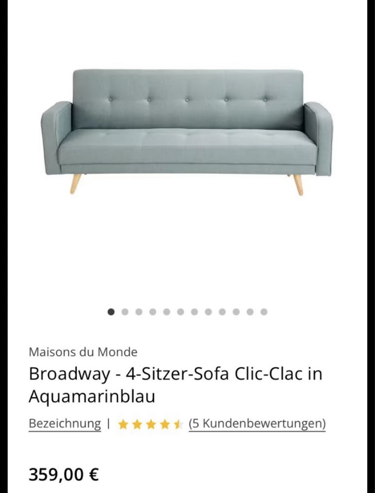 Rozkładana Sofa Broadway firmy Maison du Mode kolor Aquamarina