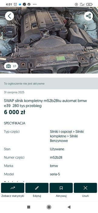 SWAP silnik kompletny m52b28tu  m50b25 m54b30 e36 cabrio e39 SWAP