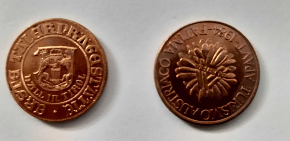 2 Moedas Medalhas Cobre 1984 – 1000 exemplares – fabricada no Tirol