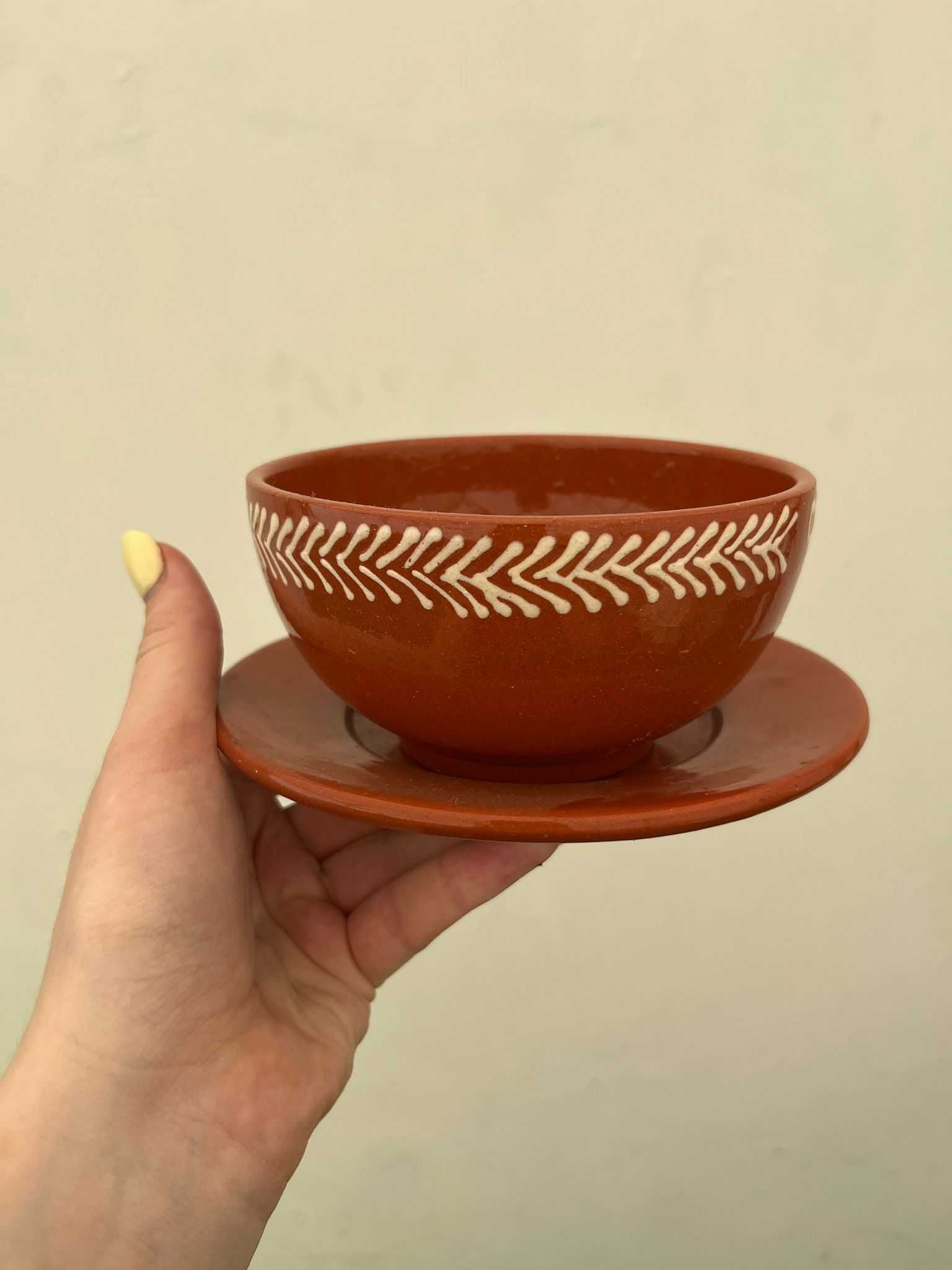 Conjunto Malga/Taça e Prato de Sopa em Barro