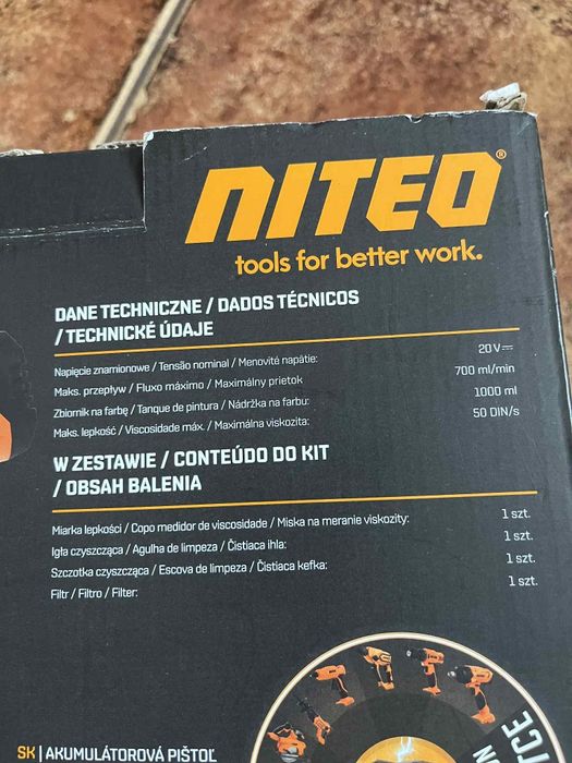 Nowy akumulatorowy pistolet malarski Niteo 20 V