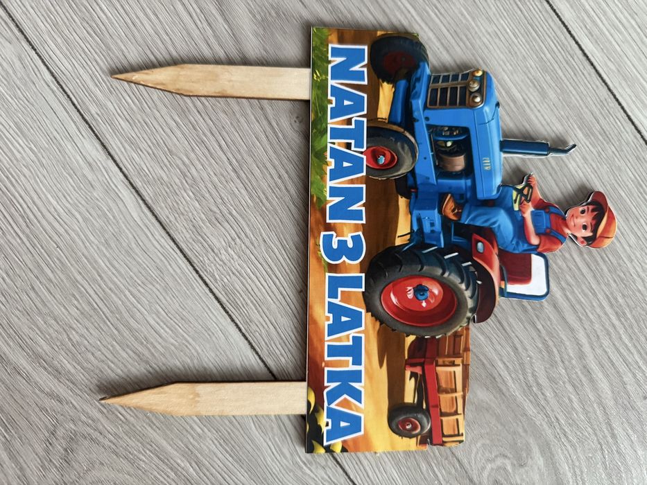 Topper na tort 3 latka traktor imię sklajka dwustronny