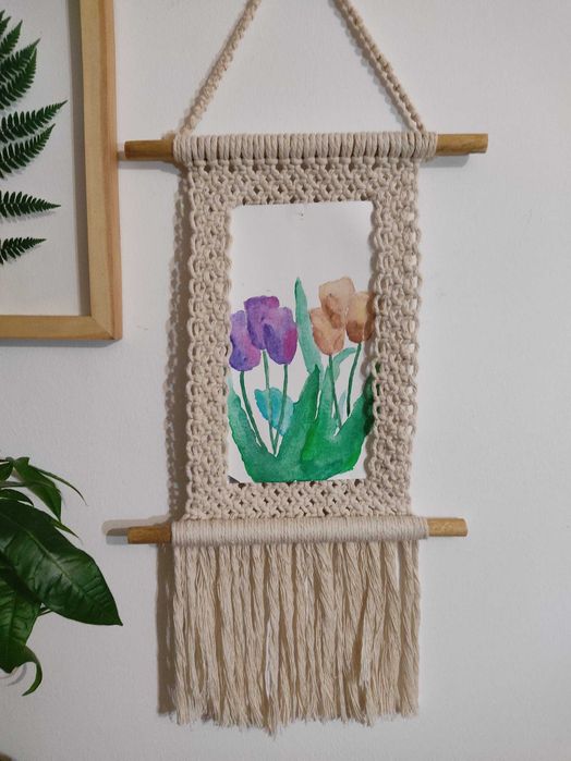 Moldura para fotos em macramé