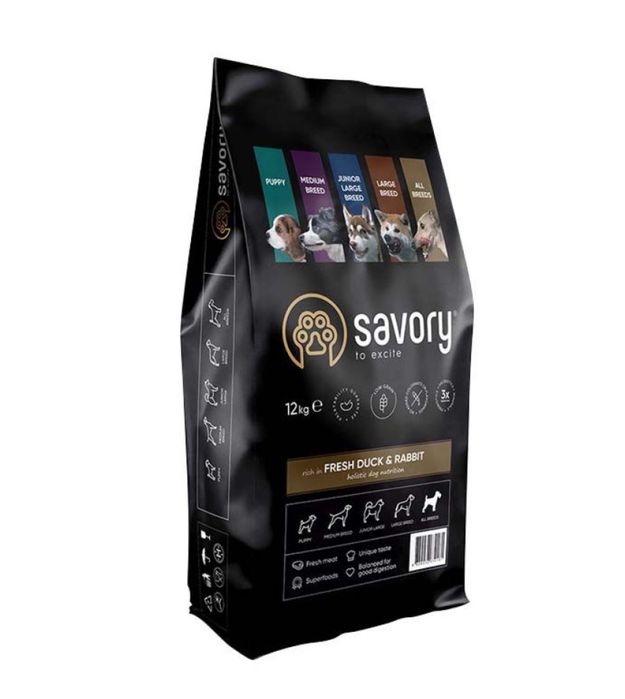 Сухий корм для собак усіх порід Savory 12 кг (кролик та качка)