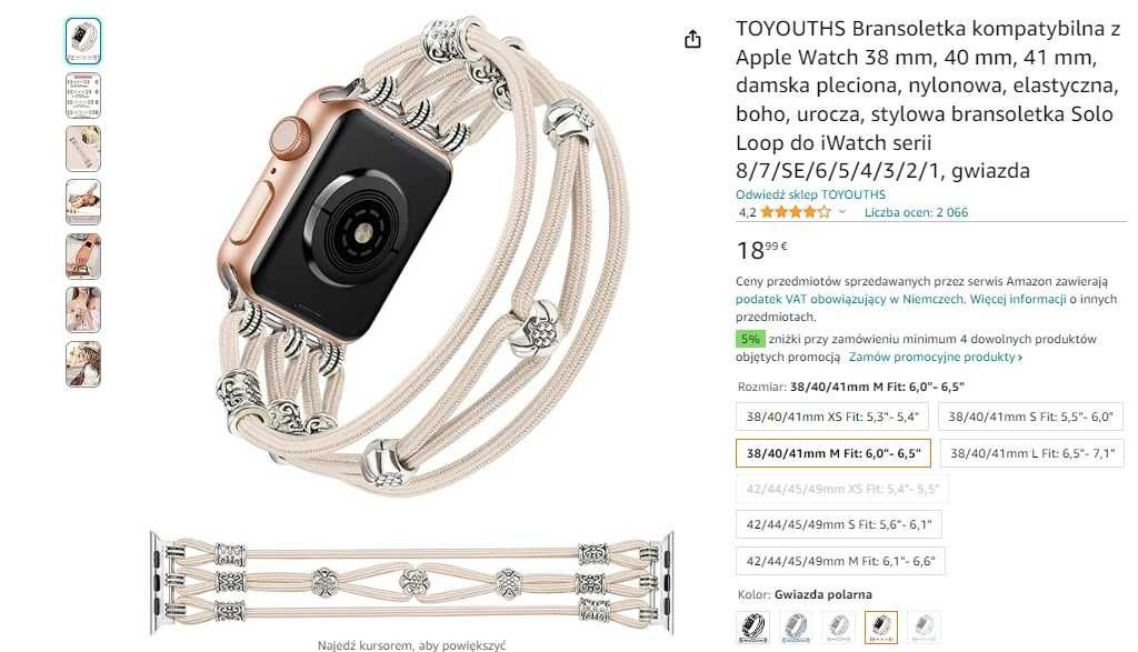 Bransoletka pasek kompatybilny z Apple Watch 38,40,41mm, elastyczna