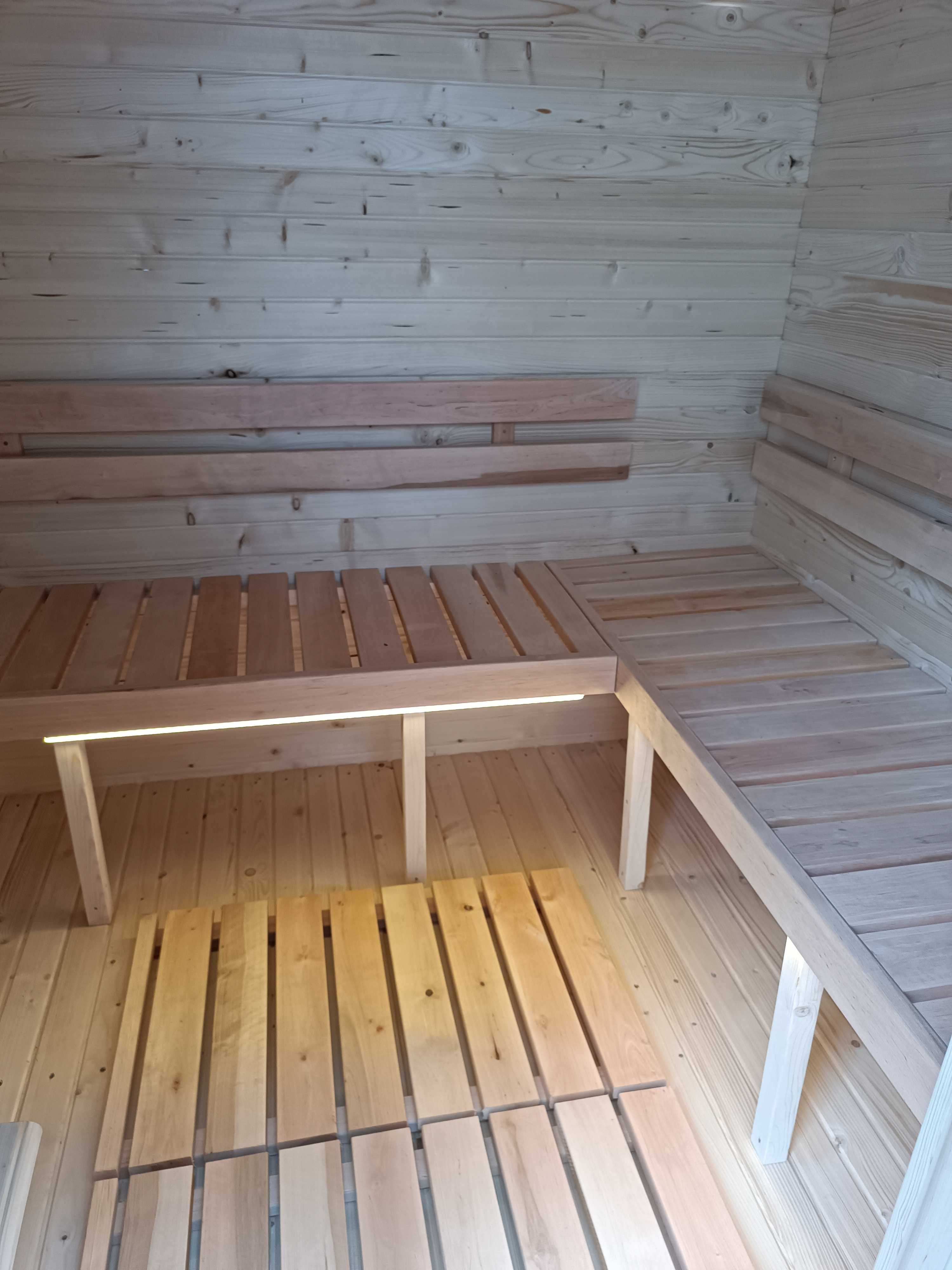 Kompletna Sauna Ogrodowa QUADRO 2.4m z Daszkiem, Piec, Dostawa GRATIS