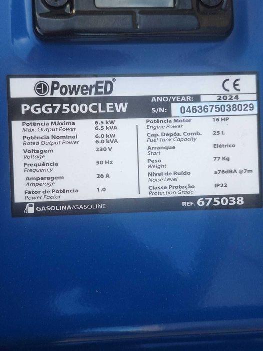 Gerador Gasolina A/E PGG7500CLE 230V - NOVO / Excelente Estado