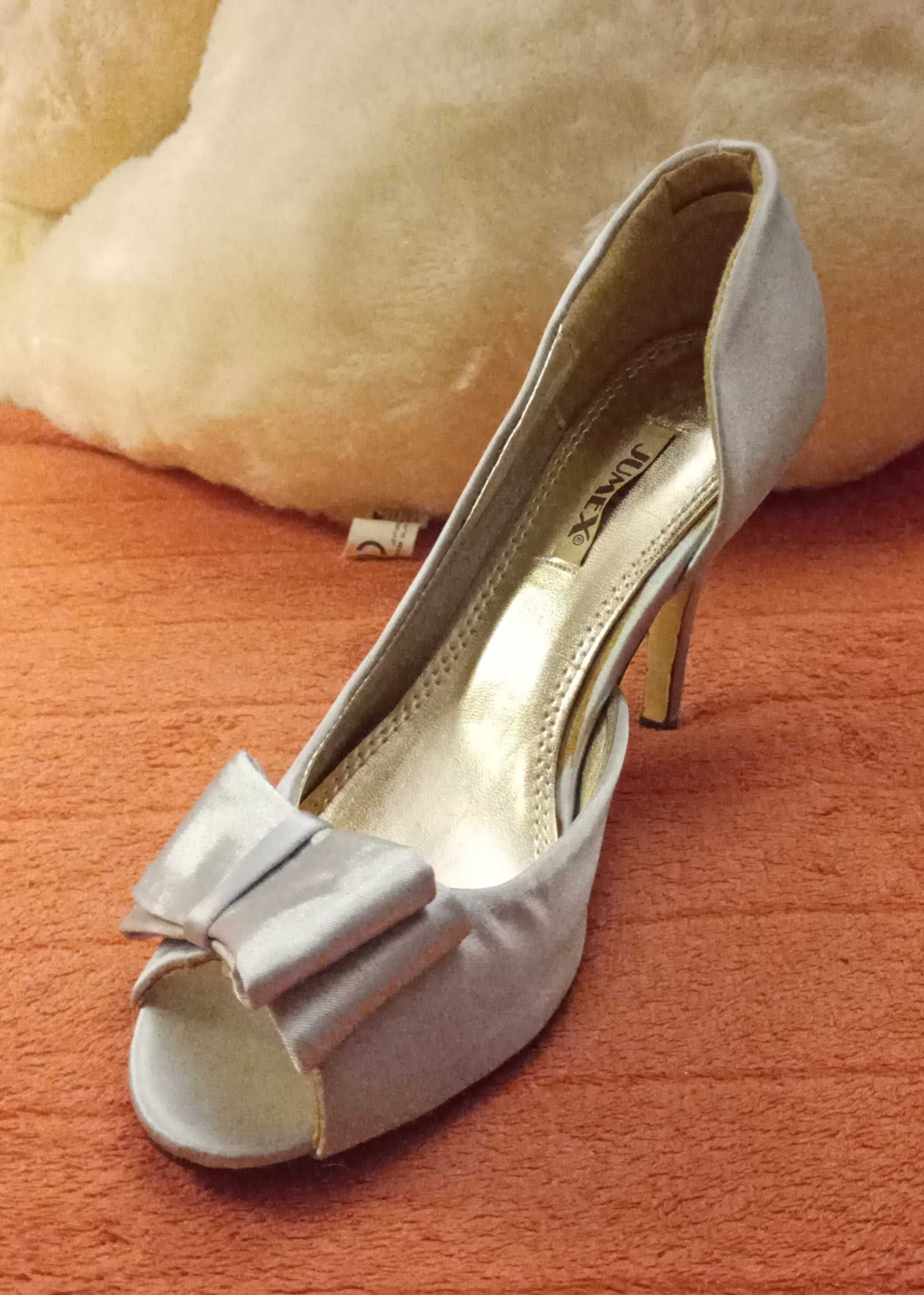 czółenka buty damskie szpilka 10 cm r. 37 srebrne złote