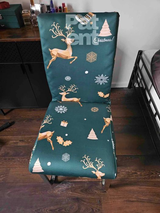 Świąteczne pokrowce na krzesła elastyczne 4 sztuki zielone renifery