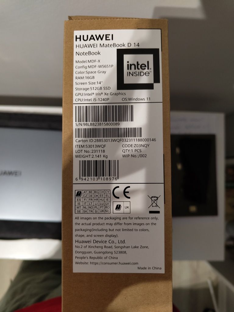Laptop HUAWEI MateBook D14 . 2023 14"/i5/16GB/512GB/Win11