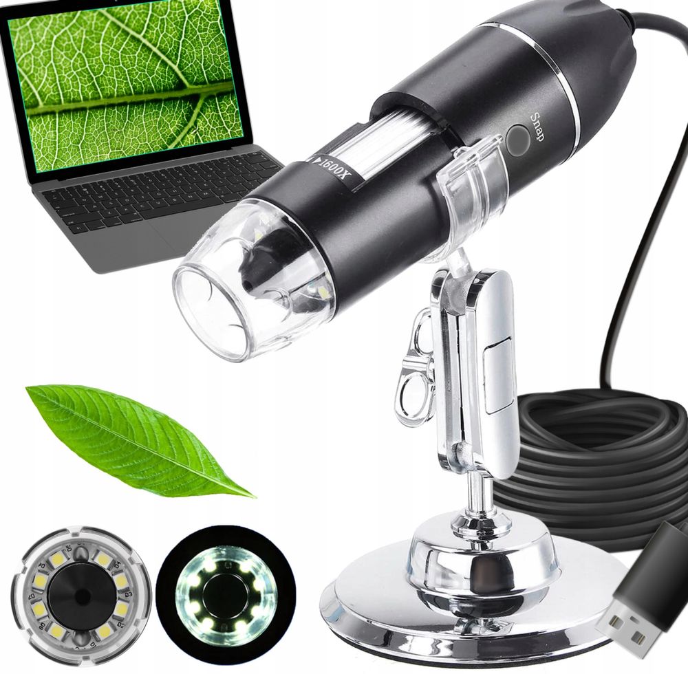 Mikroskop Cyfrowy Led Edukacyjny 1600x Duże Przybliżenie USB