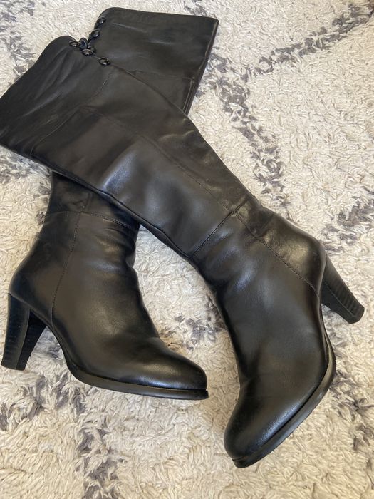 Жіночі шкіряні ботфорти, черевики на підборах натуральне хутро європей