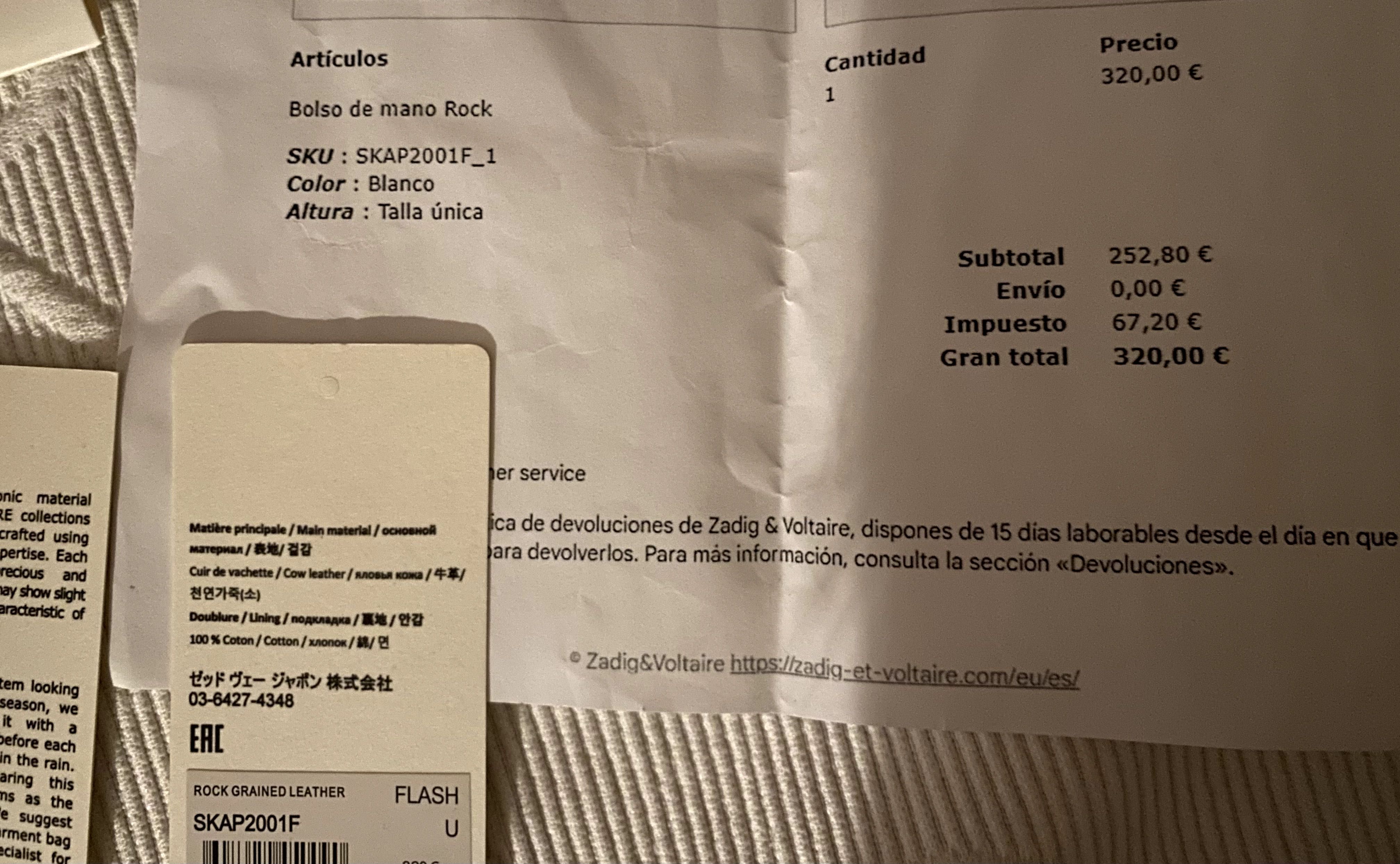 Zadig & Voltaire original (c/ comprovativo de compra na loja)