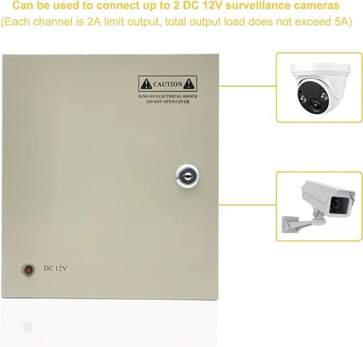 Импульсный блок питания 12V-5A/9CH в боксе с замком. 9 канальный